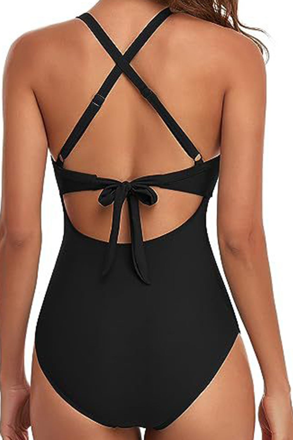 Black 2-tone Crossed Cutout Backless Monokini.