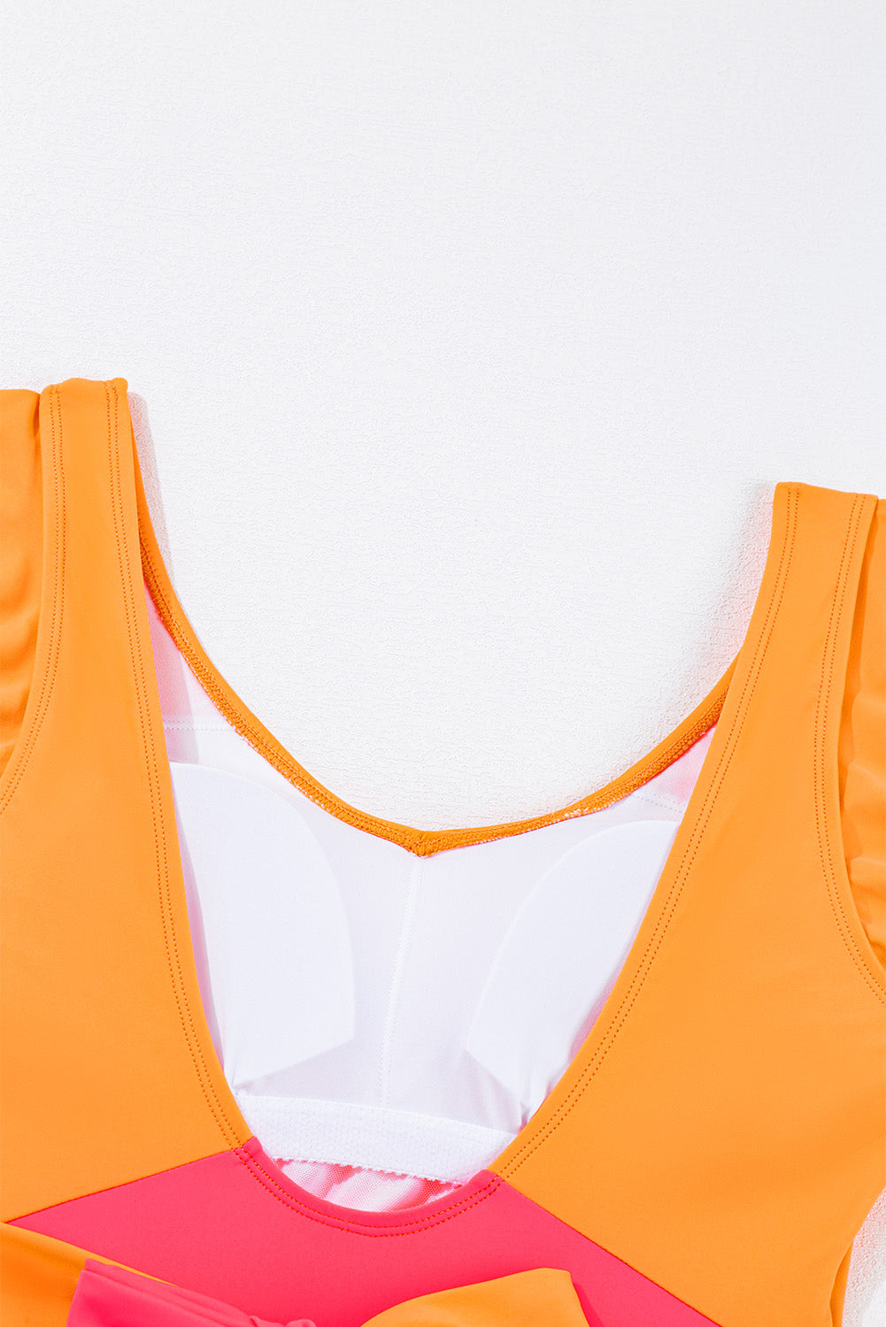 Vitality Orange Color Block Ruffled Knotted Backless One Piece Swimsuit.